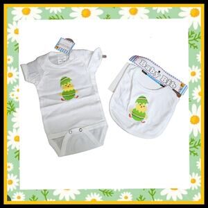 HAPPY EASTER ☆ HATCHING CHICK ☆ ONESIE & BIB SET ☆ NWT